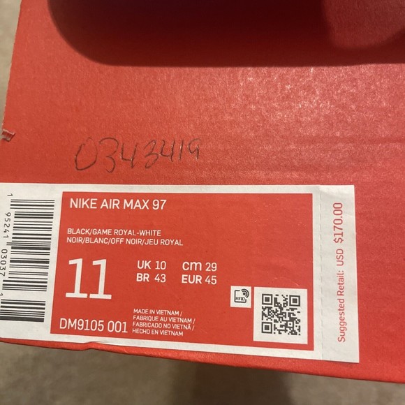 Nike Air Max 97 Black Racer Blue Men's DM9105-001 Running Shoes Size 11 - Picture 9 of 9